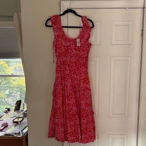 J. Crew Pink Floral Midi Dress